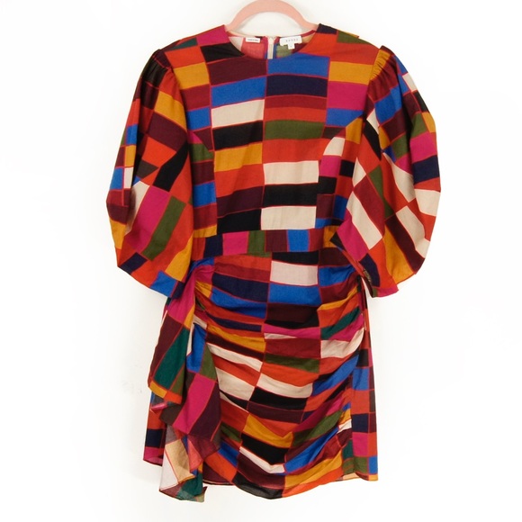 Rhode Pia Cotton Puff Sleeve Geometric Multicolour Dress - Picture 3 of 4
